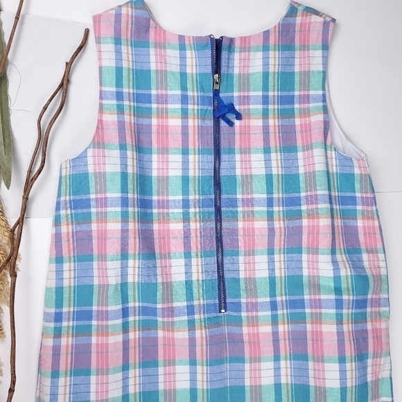 Vineyard Vines Blue Pink White Plaid Linen Blend Girls Pocketed Lined Dr… - Picture 3 of 12